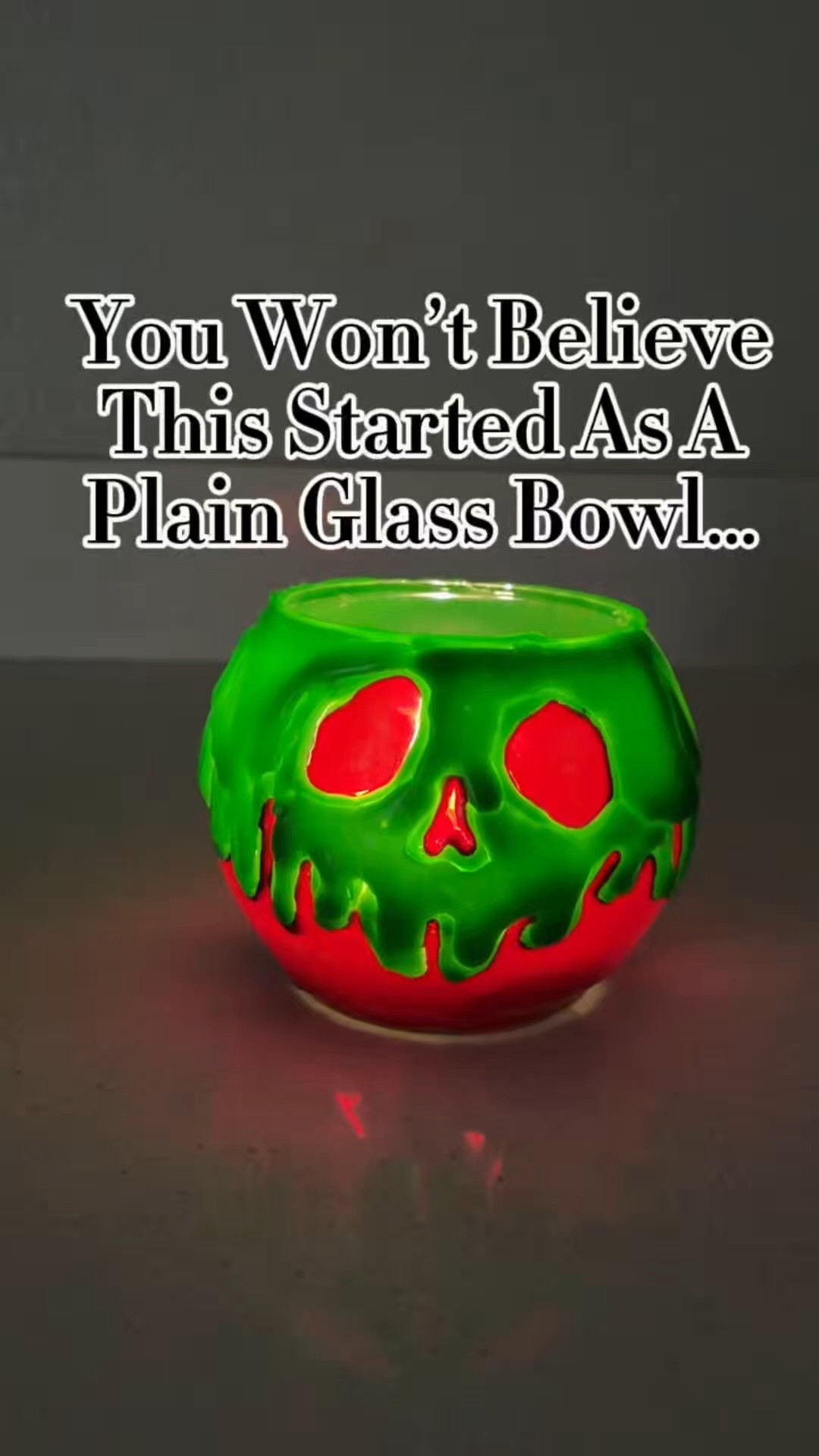 I can’t get over how this turned out! I started with a plain glass bowl and transformed it into this Poison Apple inspired piece just in time for Halloween. It’s such a fun DIY, and I love how it glows! Would you make one for your Halloween decor? 

Be sure like, save, and follow along for more!

#LTKSeasonal #LTKHome #LTKvlog