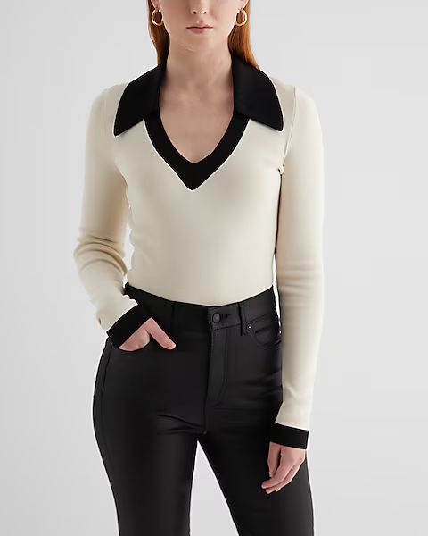 Silky Soft Fitted Tipped V-Neck Polo Sweater | Express