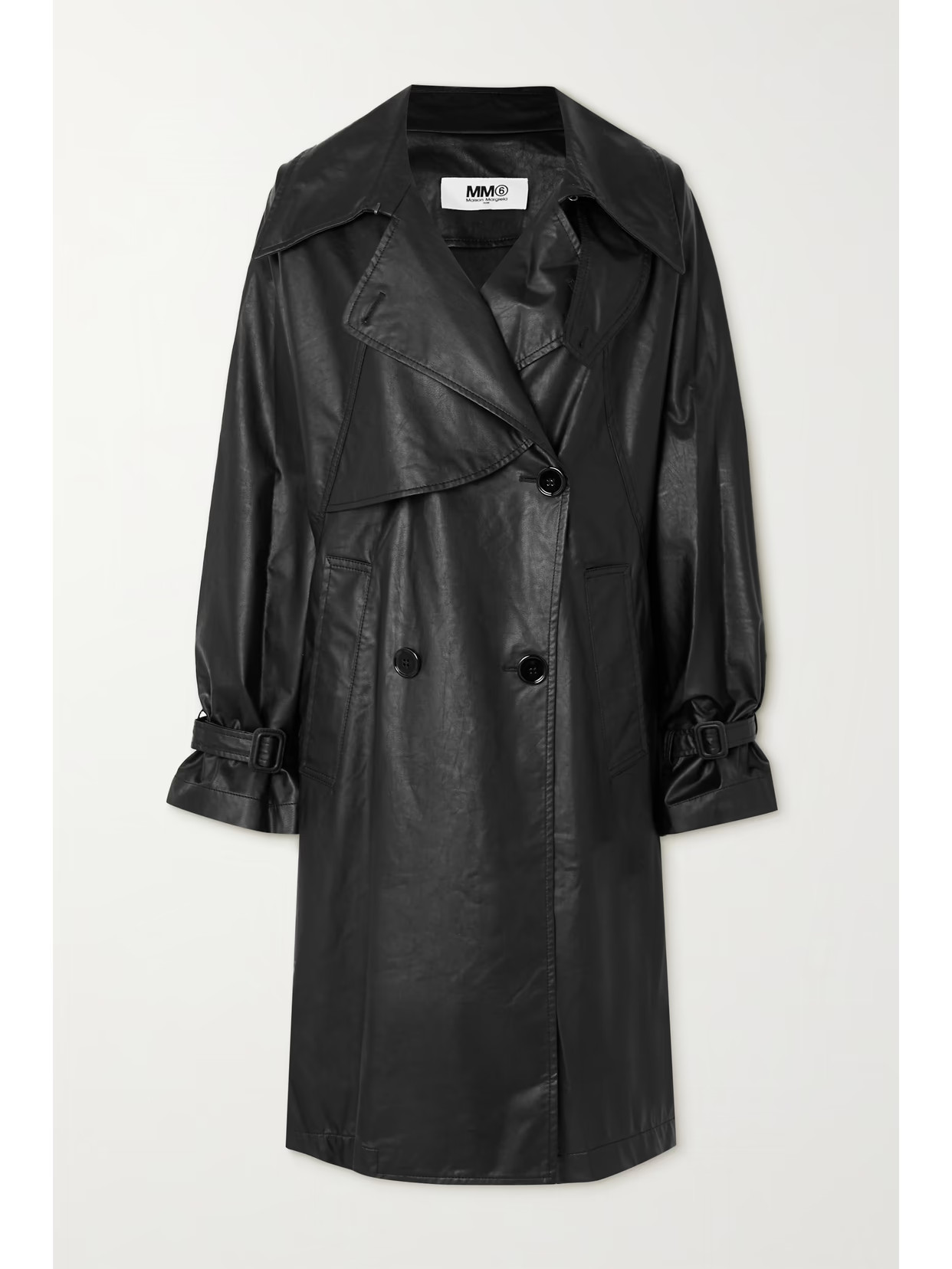 MM6 Maison Margiela - Double-breasted Faux Leather Trench Coat - Black | NET-A-PORTER (UK & EU)