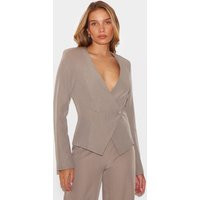 Clay Tailored Cinched Woven Asymmetric Blazer, Clay | PrettyLittleThing UK