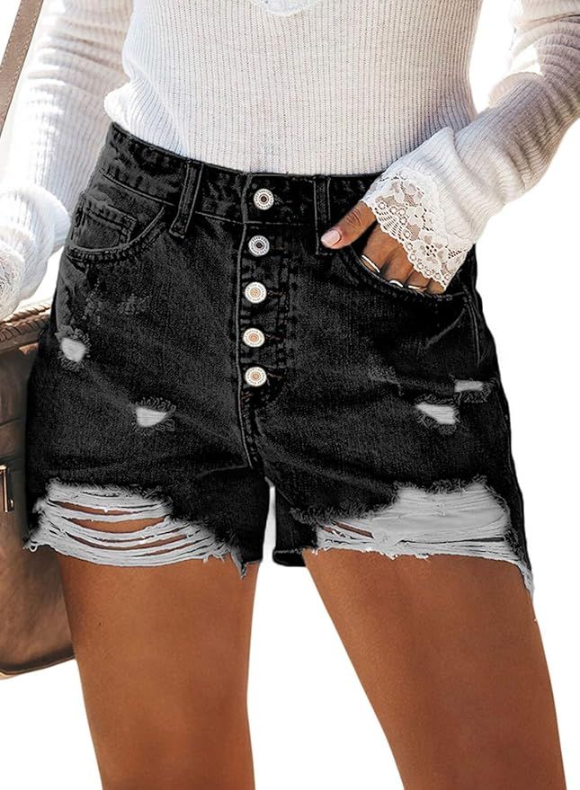 Sidefeel Women Vintage Denim High Waist Rolled Hem Jeans Shorts | Amazon (US)