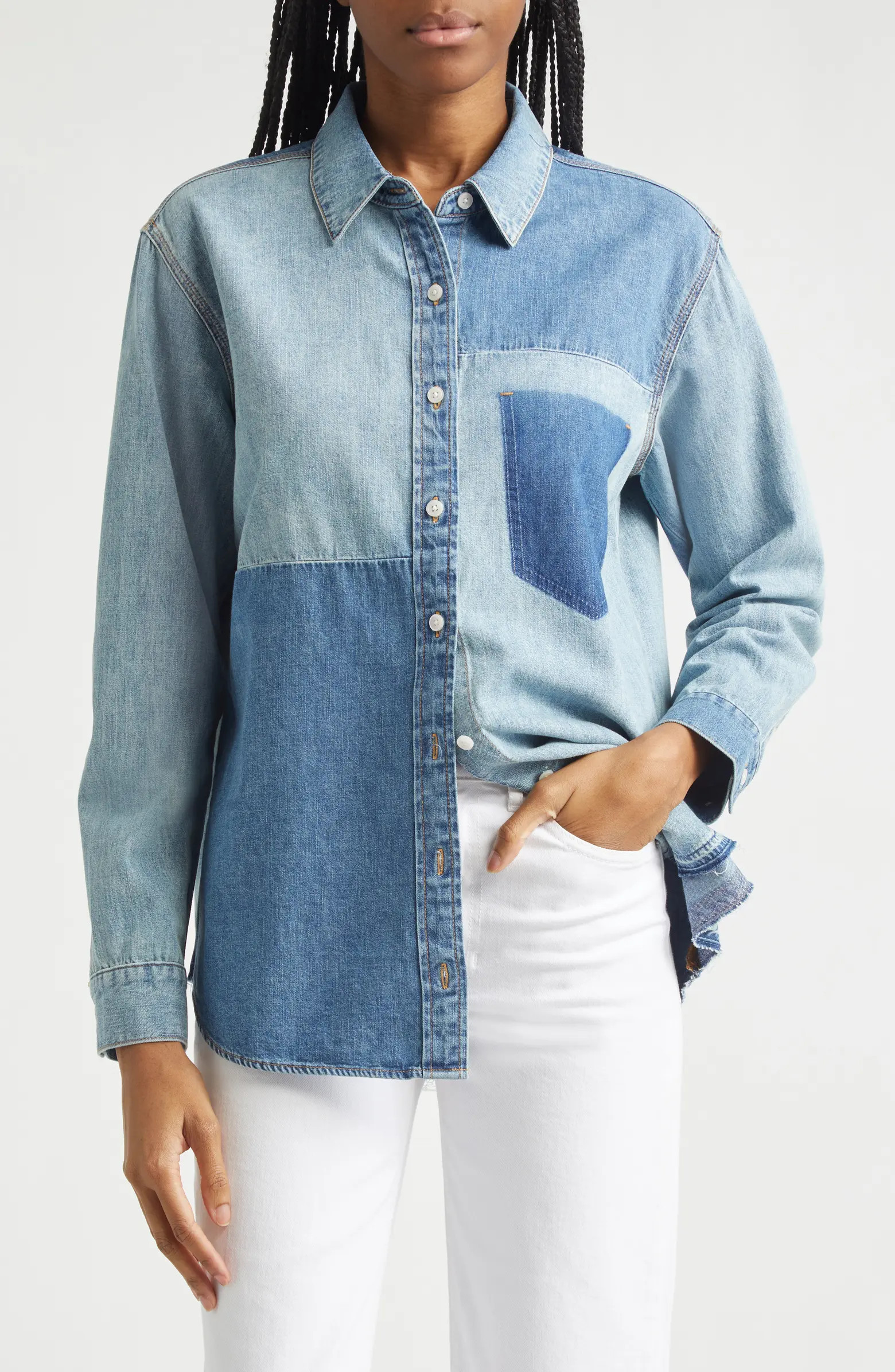 Dalma Colorblock Denim Button-Up Shirt | Nordstrom