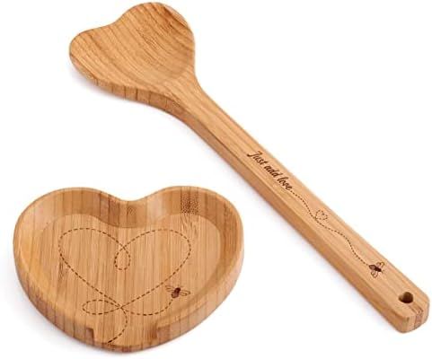 Heart Shaped Bamboo Bee Spoon & Wooden Spoon Holder - Queen Bee Spoon Rest & Bee Wooden Spoon - V... | Amazon (US)