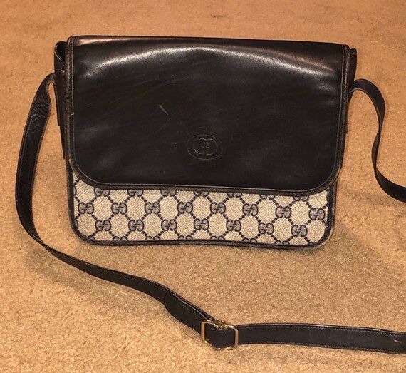 Vintage Gucci Monogram Crossbody Bag Blue Canvas Leather | Etsy (US)