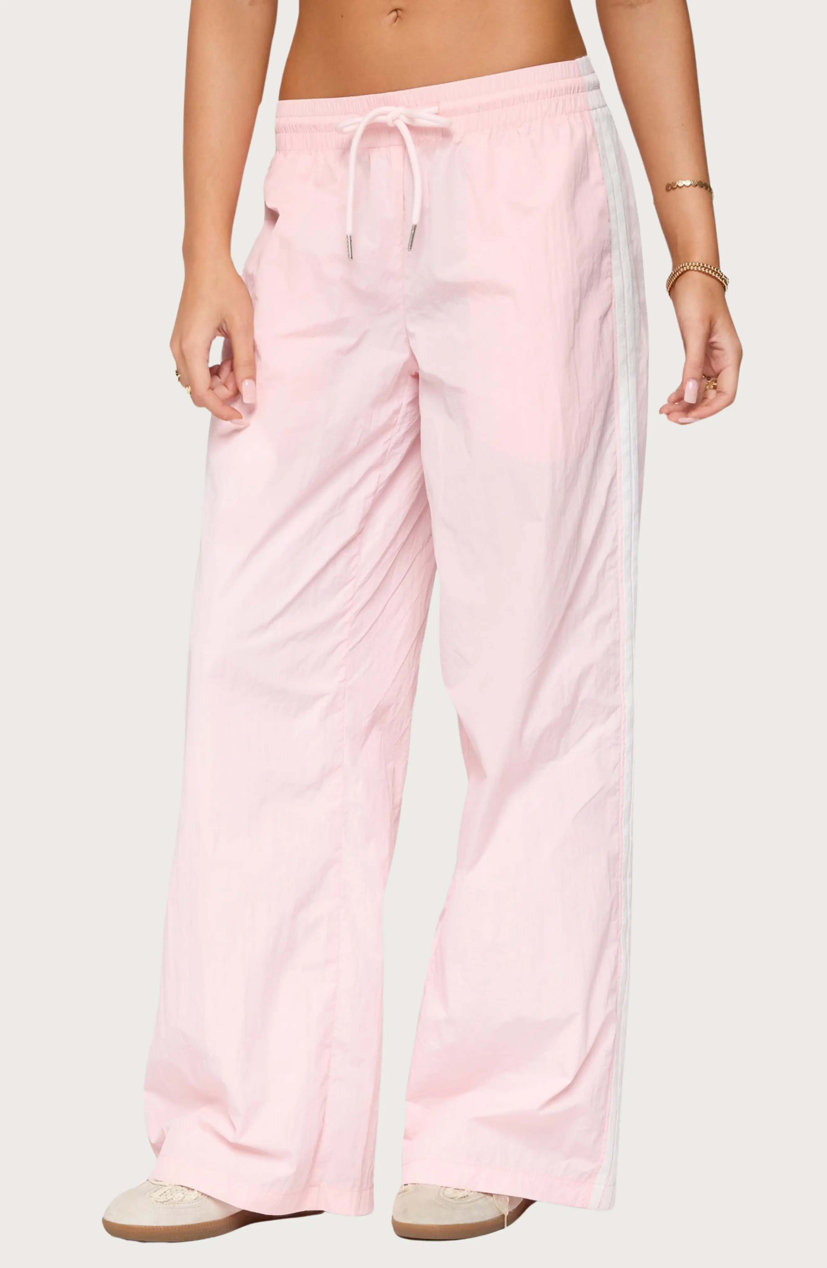 EDIKTED Annabella Low Rise Nylon Track Pants in Light-Pink at Nordstrom, Size Medium | Nordstrom