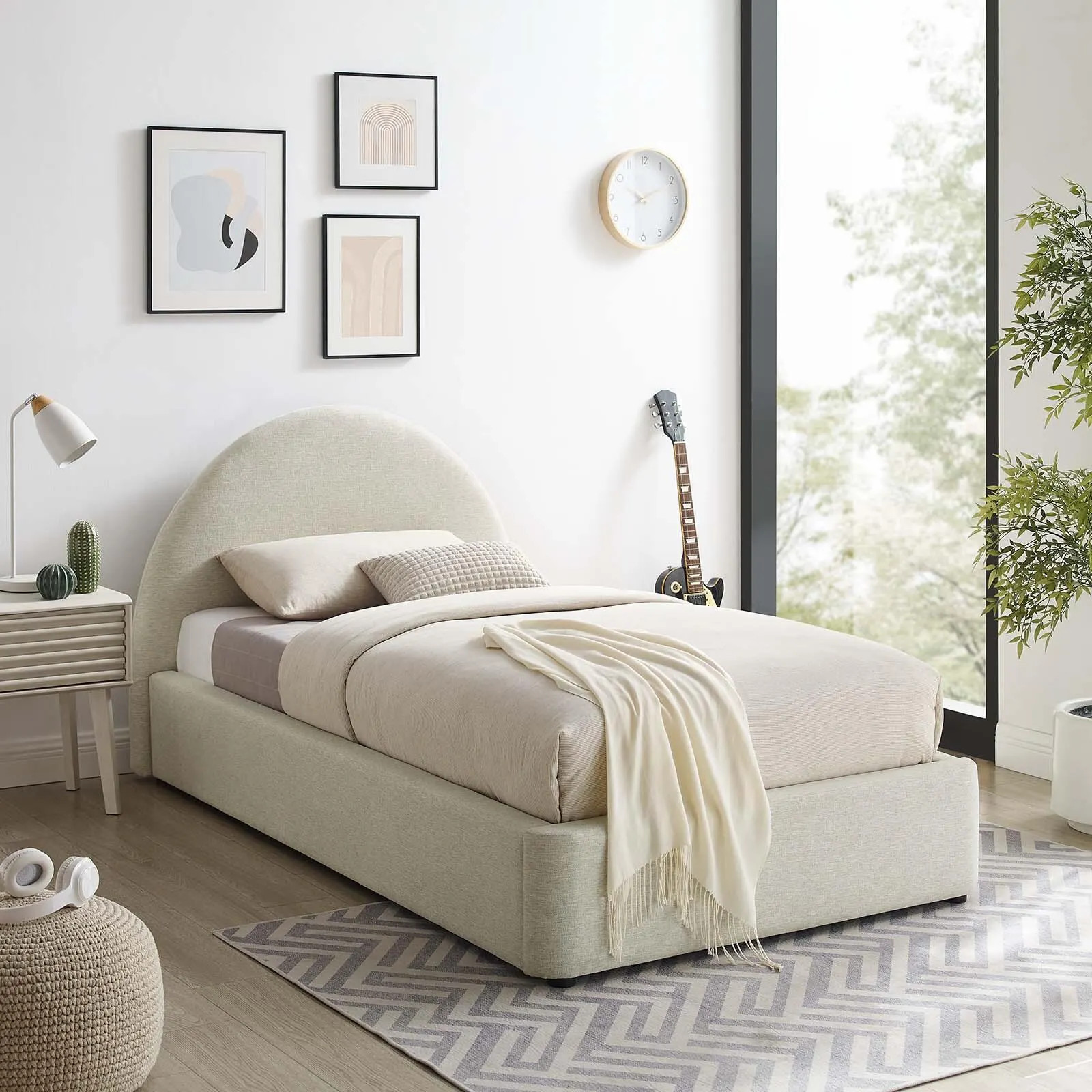 Resort Upholstered Fabric Arched Round Twin Platform Bed | Ashley | Ashley