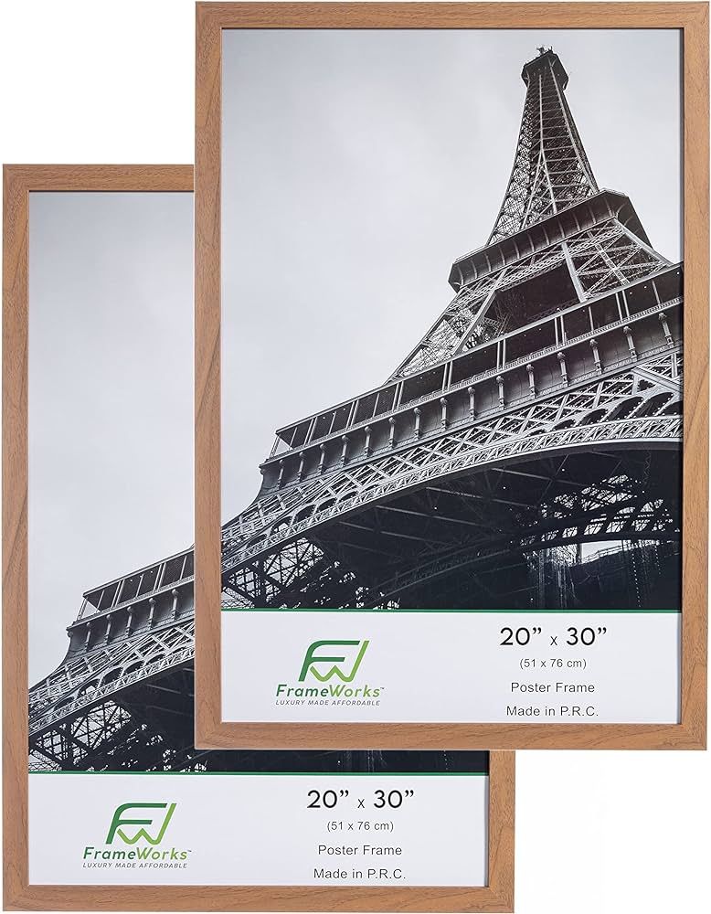 FrameWorks 20” x 30” 2-Pack Golden Oak Back-Loading Wooden Poster Frame with Classic Edges | Amazon (US)