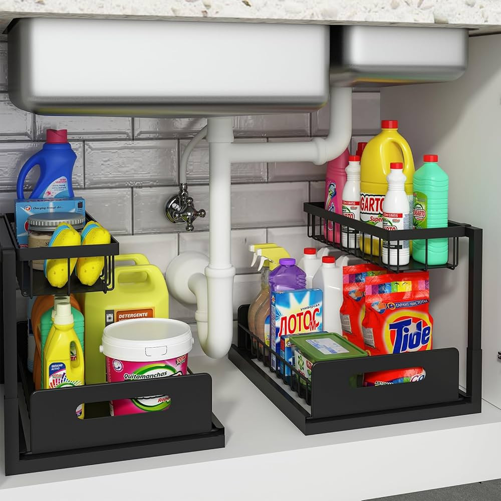 REALINN Under Sink Organizer and Storage, 2 Pack Pull Out Cabinet Organizer Slide Out Sink Shelf ... | Amazon (US)