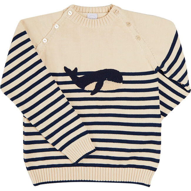 Whale Intarsia Striped Jumper, Blue | Maisonette