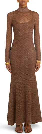 TOM FORD Long Sleeve Metallic Lace Turtleneck Maxi Dress | Nordstrom | Nordstrom