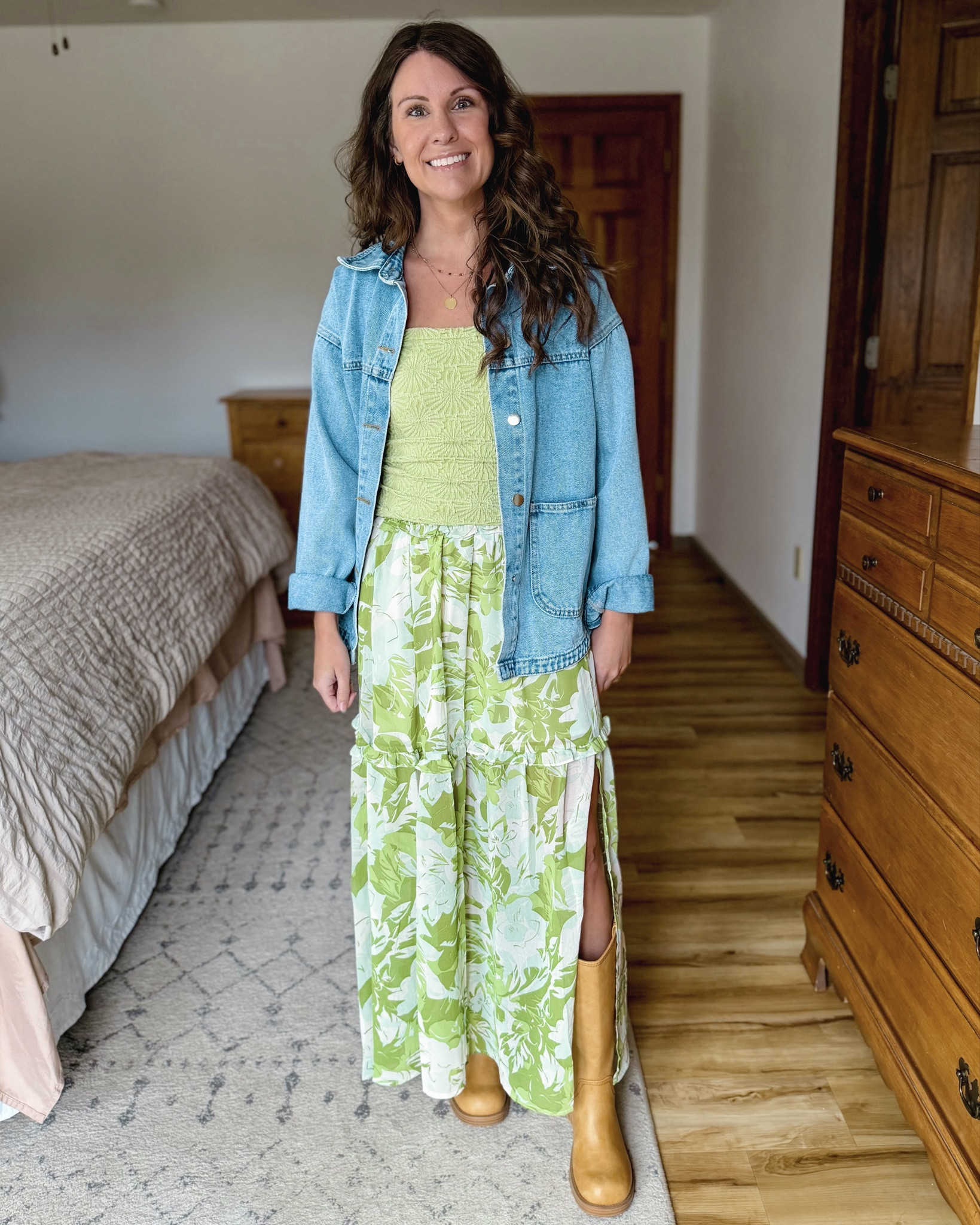 Spring skirt outfit idea! For Easter, graduation, wedding or baby shower, mother’s day, etc💚🍃

Size small in my tank, small in my skirt, xs in my swim jacket and 6 in both my boots and sandals.

#LTKgrwm #LTKSeasonal #LTKPetite