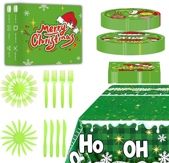 101 PCS Grinchmas Plate Set Christmas Tableware Set for Christmas Party Supplies Birthday Party D... | Amazon (US)
