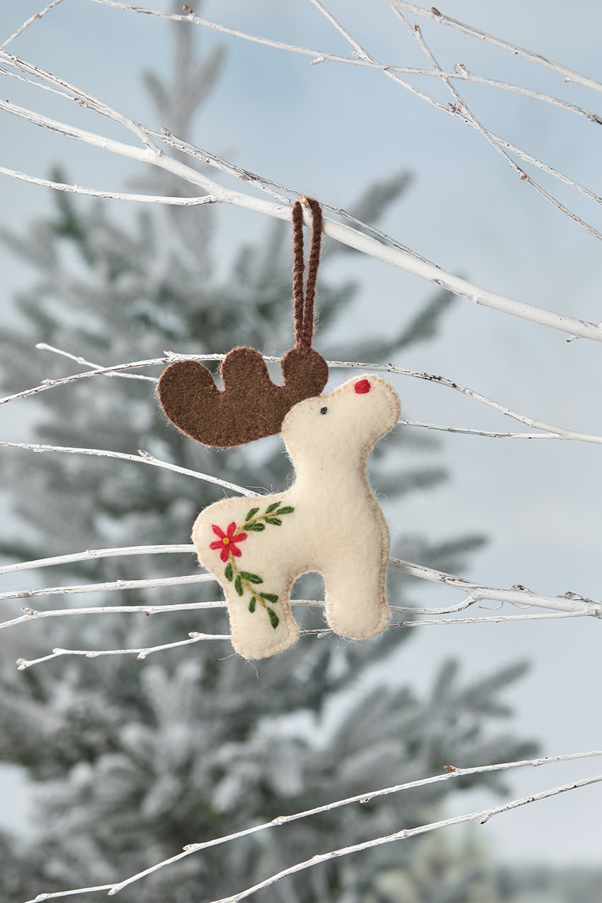 Embroidered Wool Reindeer Ornament | Coldwater Creek