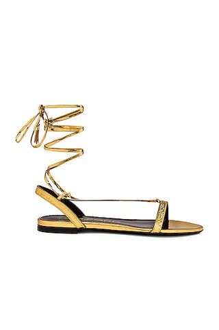 TOM FORD Mirror Ankle Wrap Flat Sandal in Metallic Gold | FWRD 