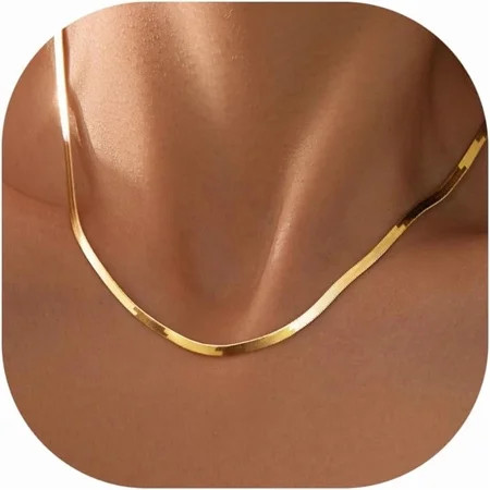 14K Gold-Filled Herringbone Necklace for Women – Dainty Snake Chain Choker, Trendy Simple Long Layered Jewelry Non Tarnish, 15-19 Inch Thin & Chunky Options, Gift for Her | Walmart (US)