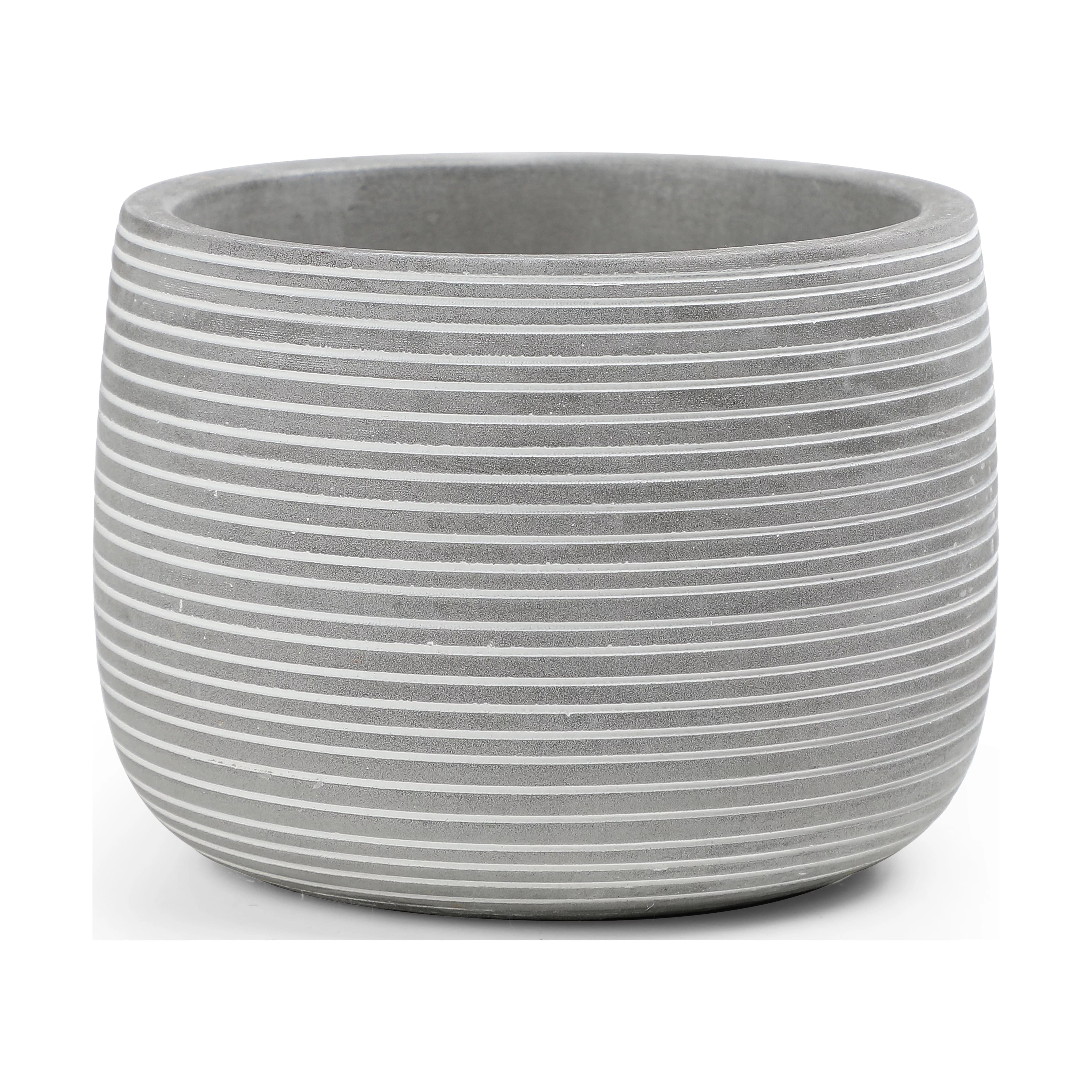 Mainstays Round Gray and White Striped Cement Decorative Pot, 5.7"L x 5.7"W x 4.1"H | Walmart (US)