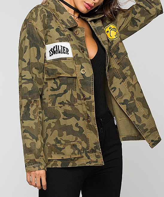 Escalier Women's Non-Denim Casual Jackets Camouflage - Green Camouflage Jacket - Women | Zulily