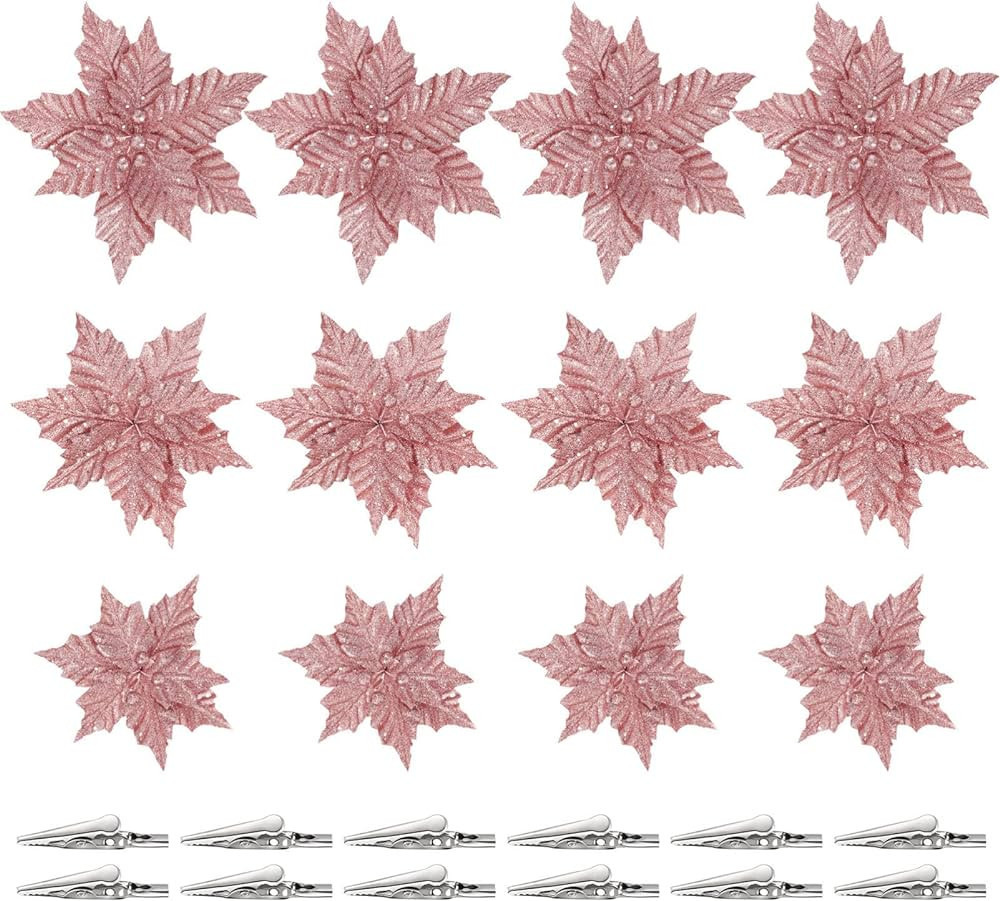 Toddmomy 12 Pieces Christmas Glitter Poinsettia Flowers 3 Size Artificial Poinsettia Decorations ... | Amazon (US)