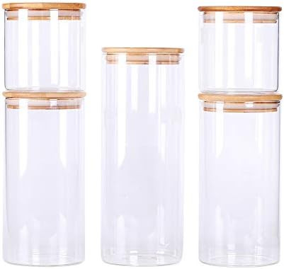 Stackable Kitchen Canisters Set, Pack of 5 Clear Glass Food Storage Jars Containers with Airtight Ba | Amazon (US)