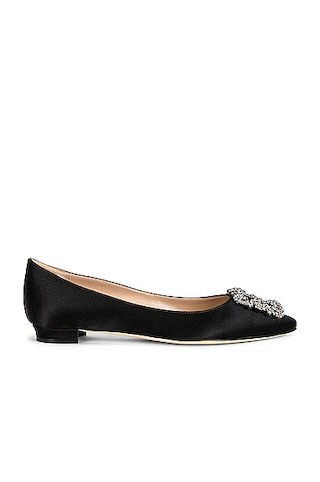 Manolo Blahnik Hangisi 10 Flat in Black | FWRD 