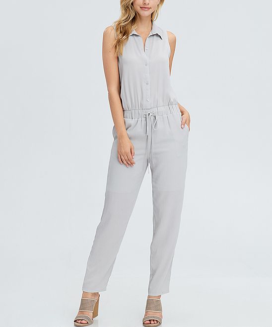 LARA Fashion Women's Jumpsuits GREY - Gray Collared Sleeveless Button-Up Jumpsuit - Women | Zulily