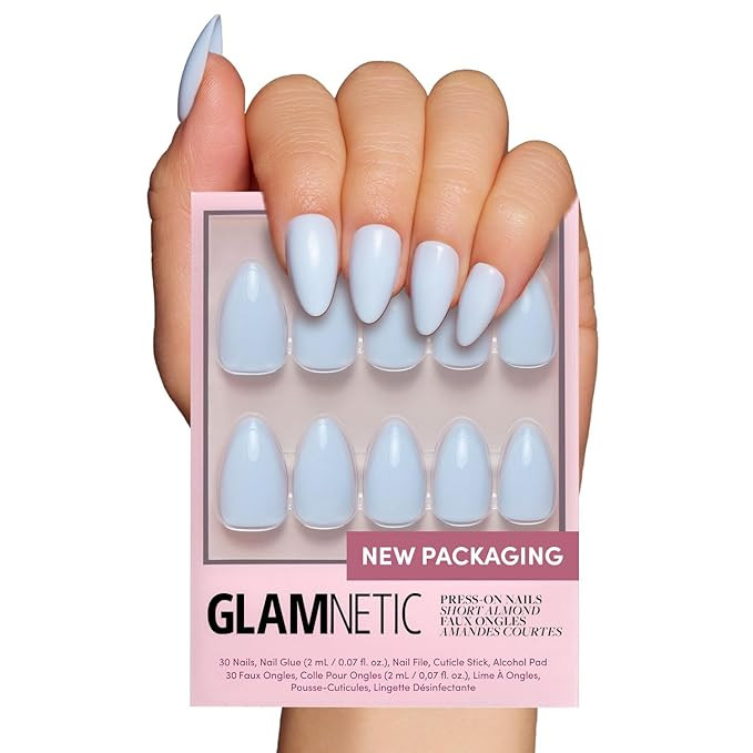 Glamnetic Press On Nails - Blueberry Milk | Solid Opaque Light Blue Short Almond Fake Nails, Salo... | Amazon (US)