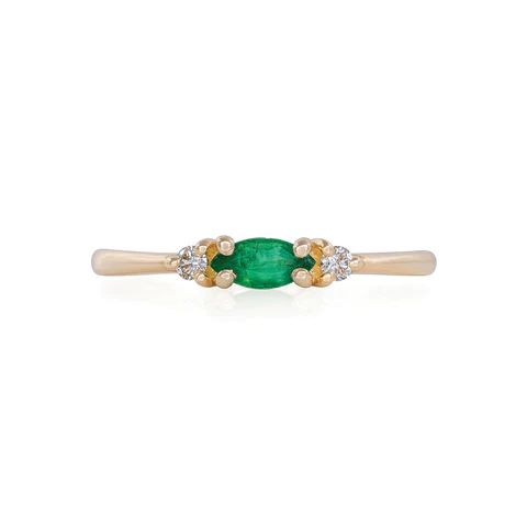 Polished Gold Evil Eye Marquise Emerald & Diamond Ring | Chupi | Chupi