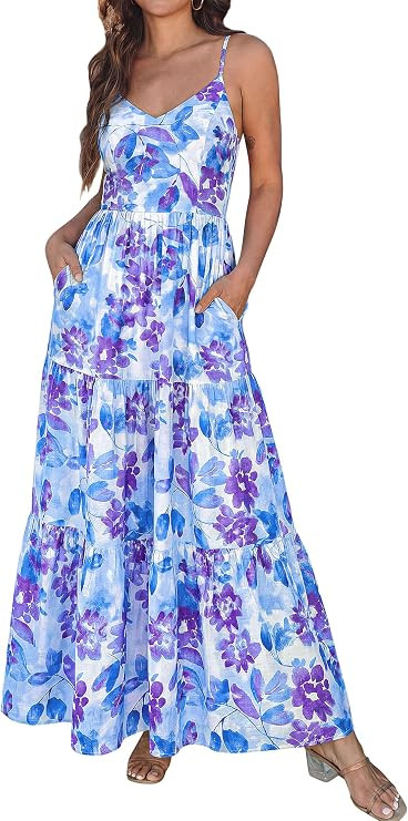 KIRUNDO Womens Summer Dresses Boho Floral Beach Maxi Sundress Wedding Guest Dress Vacation Outfit... | Amazon (US)