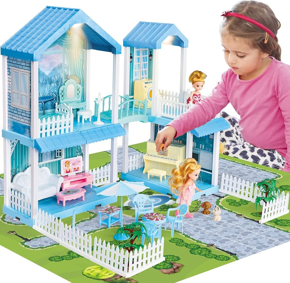 TOY Life Blue Princess Doll House Doll House 3-5 Year Old Girls Doll House Furniture Dream House ... | Amazon (US)
