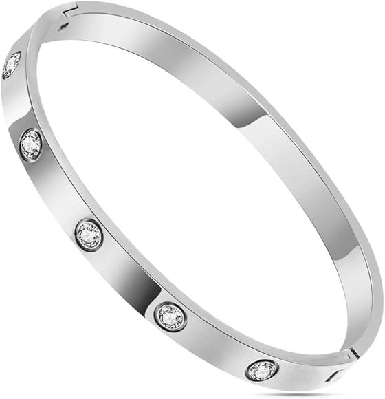 Gold Plated Bangle Bracelets for Teen Girls Jewelry, Stainless Steel Love Bracelets with Cubic Zi... | Amazon (US)