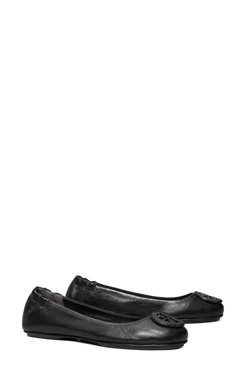 Tory Burch Minnie Travel Pavé Ballet Flat in Perfect Black /jet at Nordstrom, Size 5.5 | Nordstrom