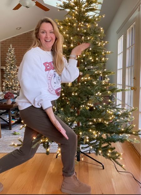 Sharing my faux Christmas tree and a few more recent holiday home decor finds

I decorated for Christmas last weekend in one of my fav cozy sweatshirts and joggers. Platform Uggs are the best this time of year too - winter staple and hot holiday gift! 