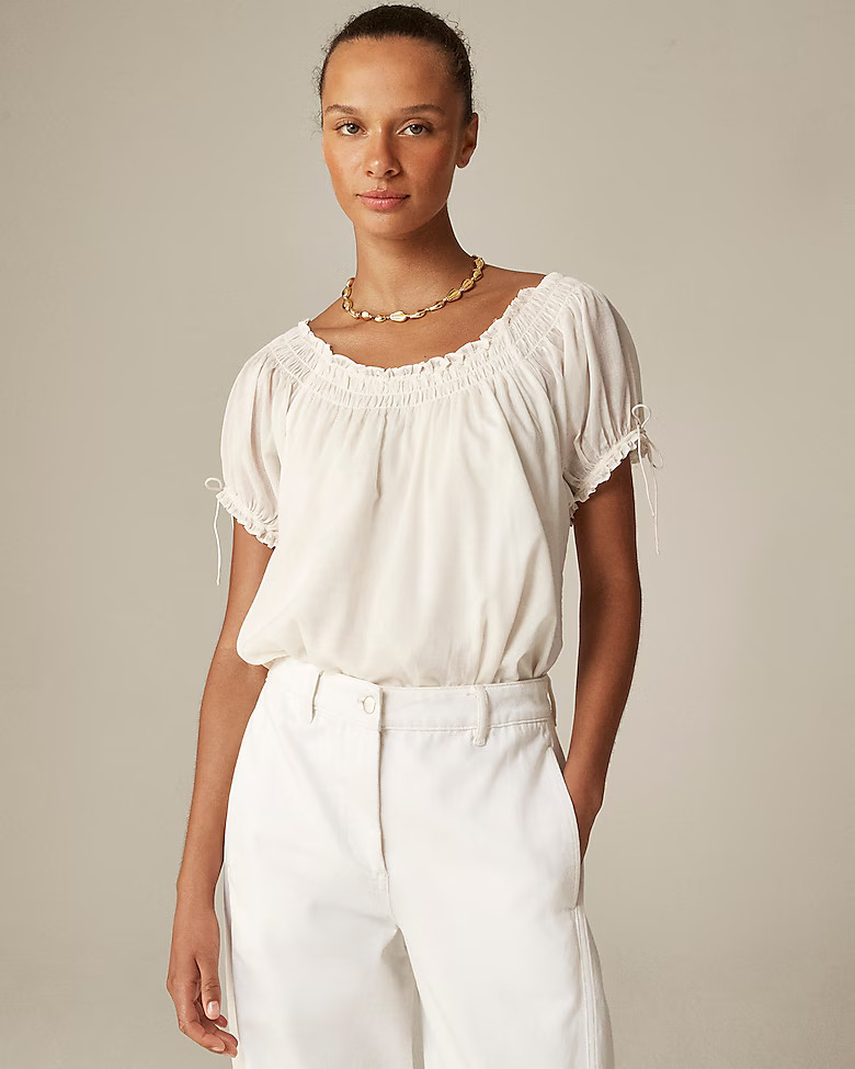 Smocked ruffle-trim top in cotton voile | J. Crew US
