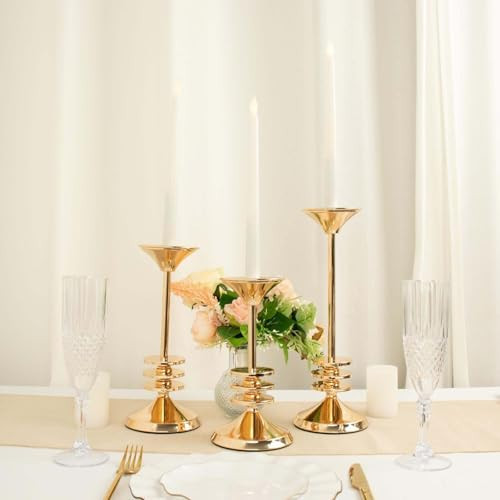 Efavormart Set of 3 | Gold Metal Taper Candlestick Holders, 3 Disk Pedestal Design Candle Stands - 9", 11", 13" | Amazon (US)