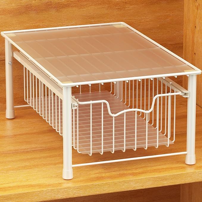 SimpleHouseware Stackable Basket Drawer, White | Amazon (US)
