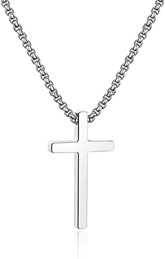 IEFSHINY Cross Necklace for Men, Stainless Steel Cross Pendant Necklaces for Men Pendant Chain 16... | Amazon (US)