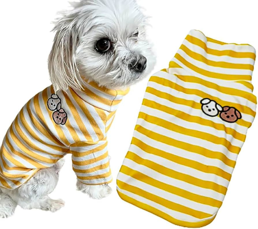 Cute Doggie Embroidery Dog Shirt Turtleneck Dog Sweater Stretchy Pet Cotton Striped T-Shirt Puppy... | Amazon (US)