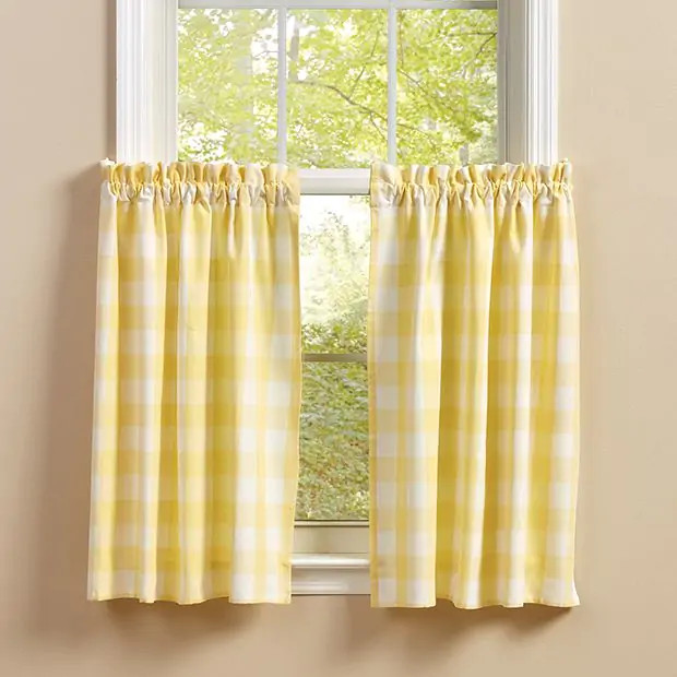 Yellow Check Tier Curtain Panel Set of 2 | Antique Farm House
