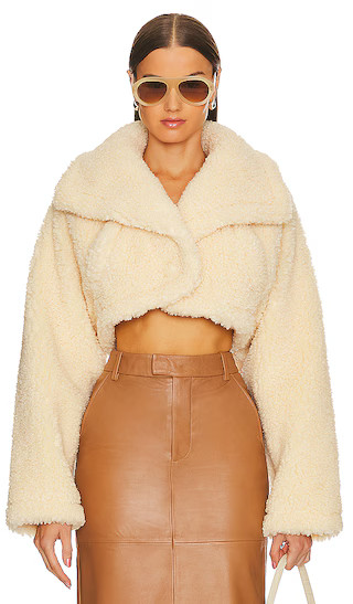 Peyton Cropped Sherpa Jacket in Wheat | Revolve Clothing (Global)