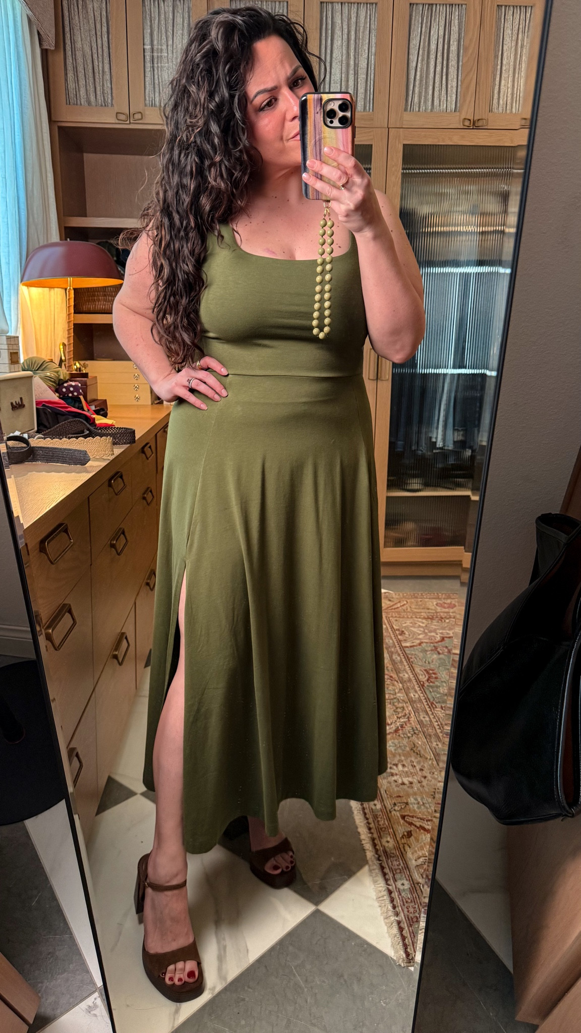 Trying on some midsize vacation dresses, super comfy jersey material!!!! wearing a size large i am a size 14, 38dd & 5’6. 

also i get so many questions about my phone case and beaded strap, linked it for you too. 🫶🏻

#LTKOver40 #LTKMidsize #LTKTravel