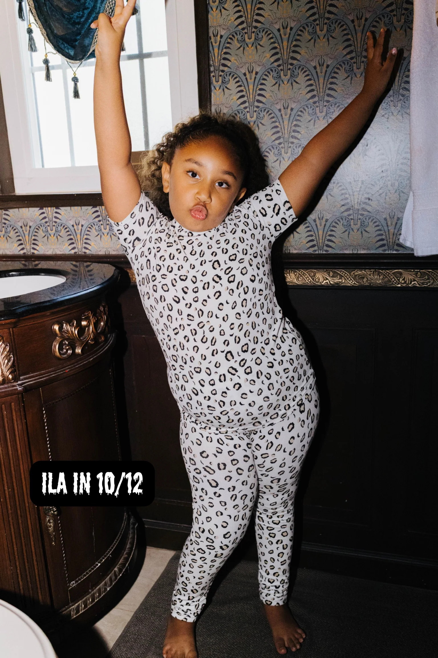Kid Snow Leopard Ribbed Pajama Set | Staykation