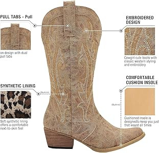 HISEA Rollda Cowboy Boots for Women, Cowgirl Boots, Comfortable Western Boots with Pointed Toe St... | Amazon (US)
