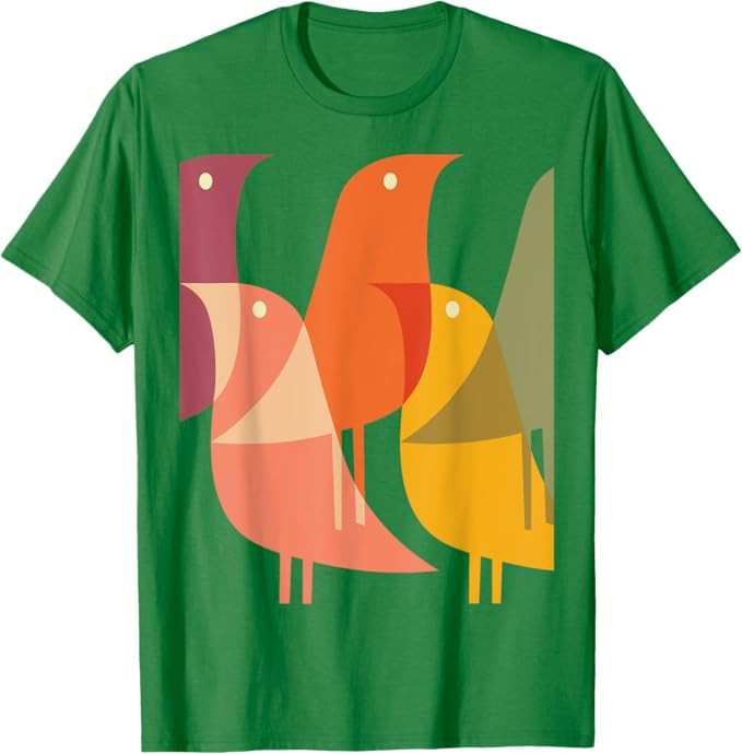 Bird Print Art Deco 60s Style Minimal Hippy Retro Cool T-Shirt | Amazon (US)