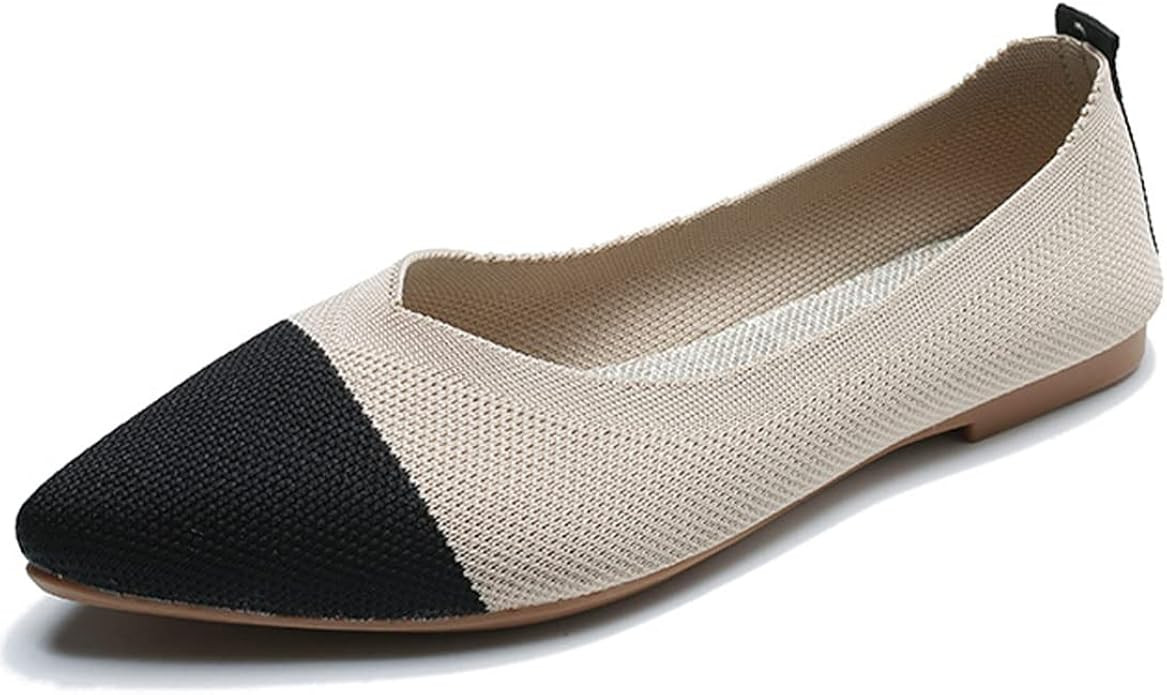 Husmeu Women's Pointed-Toe Ballet Flat Shoes Knit Classic Ballet Flats Walking Shoes Casual Forma... | Amazon (US)