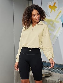 EsheSy Women's Half Zip Crop Sweatshirt Long Sleeve High Neck Athletic Pullover Tops | Amazon (US)