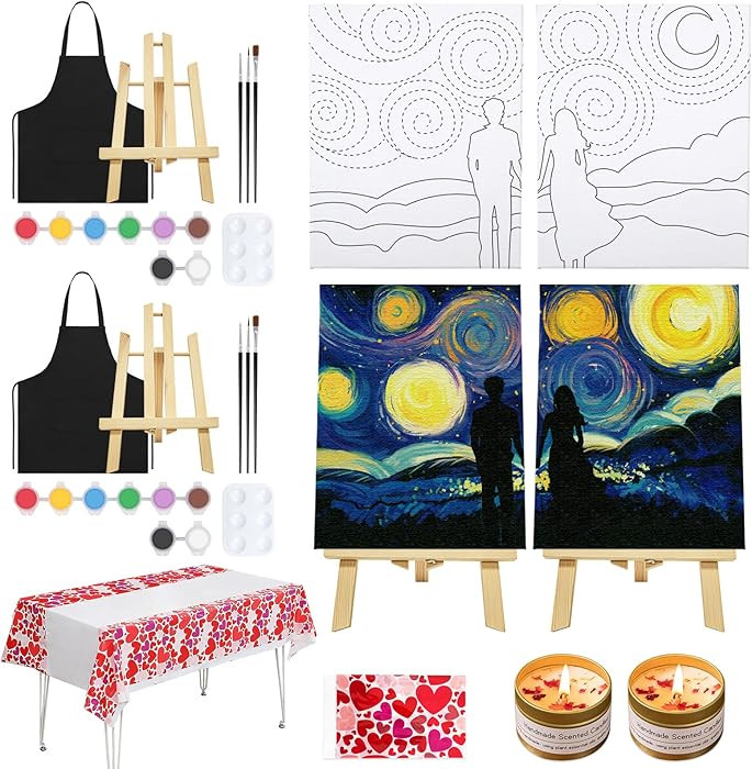 VOCHIC Date Night Idea Painting Kit for Couples Sip and Paint Kit for Adults Couples Pre Drawn Ca... | Amazon (US)
