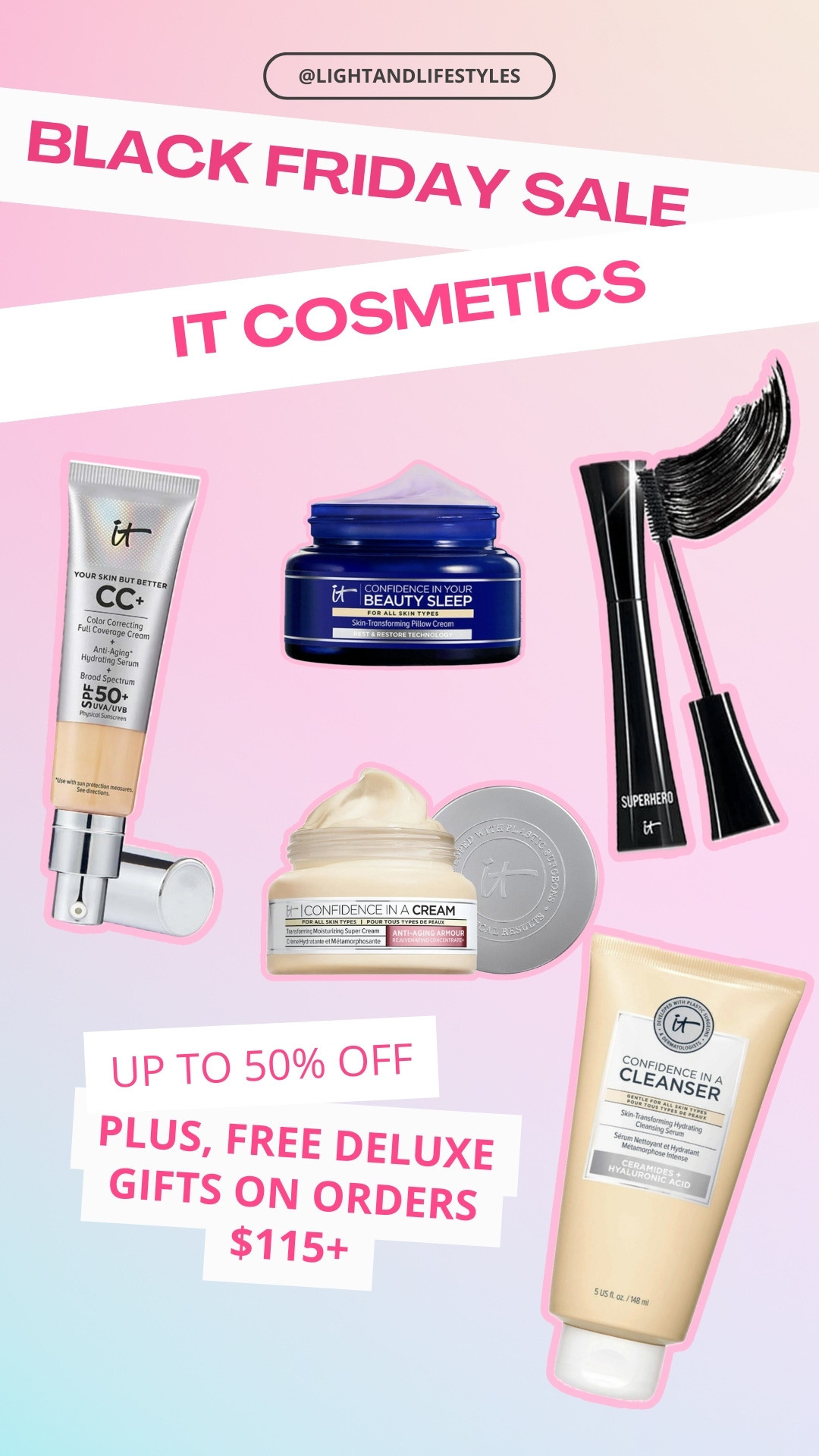 It Cosmetics Black Friday Sale — up to 50% off + free gift when you spend $115+

Black Friday, makeup, skincare, beauty, mascara

#LTKSaleAlert #LTKHoliday #LTKCyberWeek