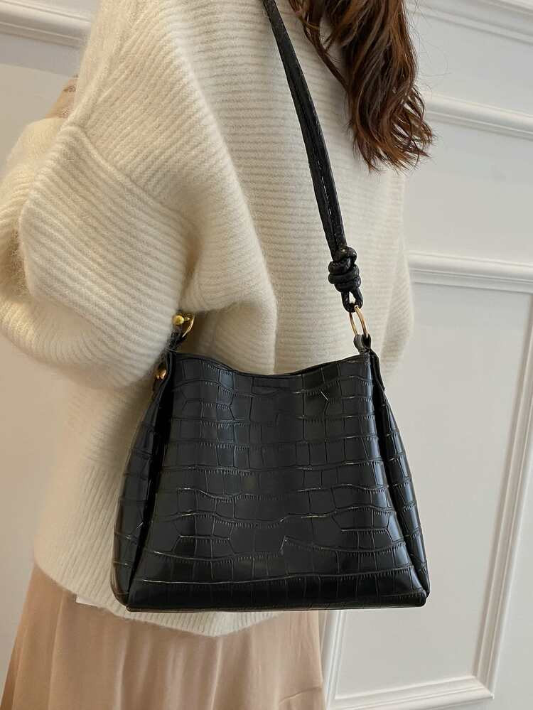 Croc Embossed Bucket Bag With Inner Pouch | SHEIN