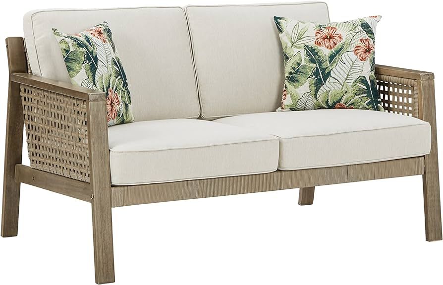 Signature Design by Ashley Outdoor Barn Cove Wicker Loveseat with Cushion, Brown | Amazon (US)