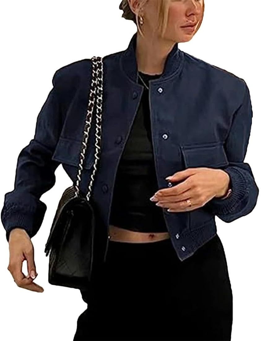 Spring Autumn Women Jackets Tops Basic Jacket Streetwear Long Sleeve Coat Female Solid Color Casu... | Amazon (US)